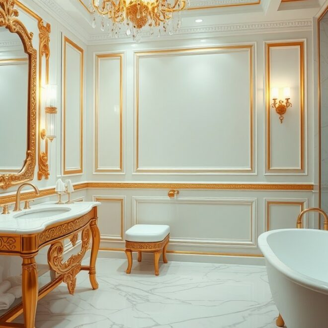 18 Gold and White Luxury Bathroom Designs for Regal Style (#8 Will Dazzle You!)