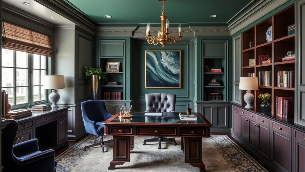 20 Muted Jewel Tones Luxury Home Office Designs